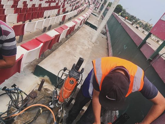 Sciage de béton sur chantier